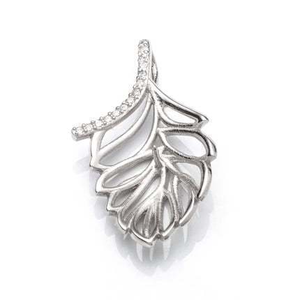 Leaf Pendant with Cubic Zirconia Inlay and Peg Mounting in Sterling Silver 8mm