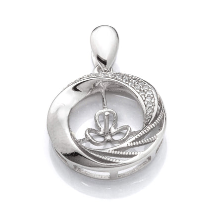 Pendant with Cubic Zirconia Inlays and Cup and Peg Mounting and Bail in Sterling Silver 8mm