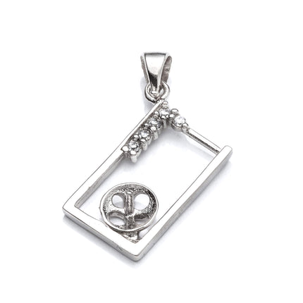 Rectangular Pendant with Cubic Zirconia Inlays and Cup and Peg Mounting and Bail in Sterling Silver 5mm