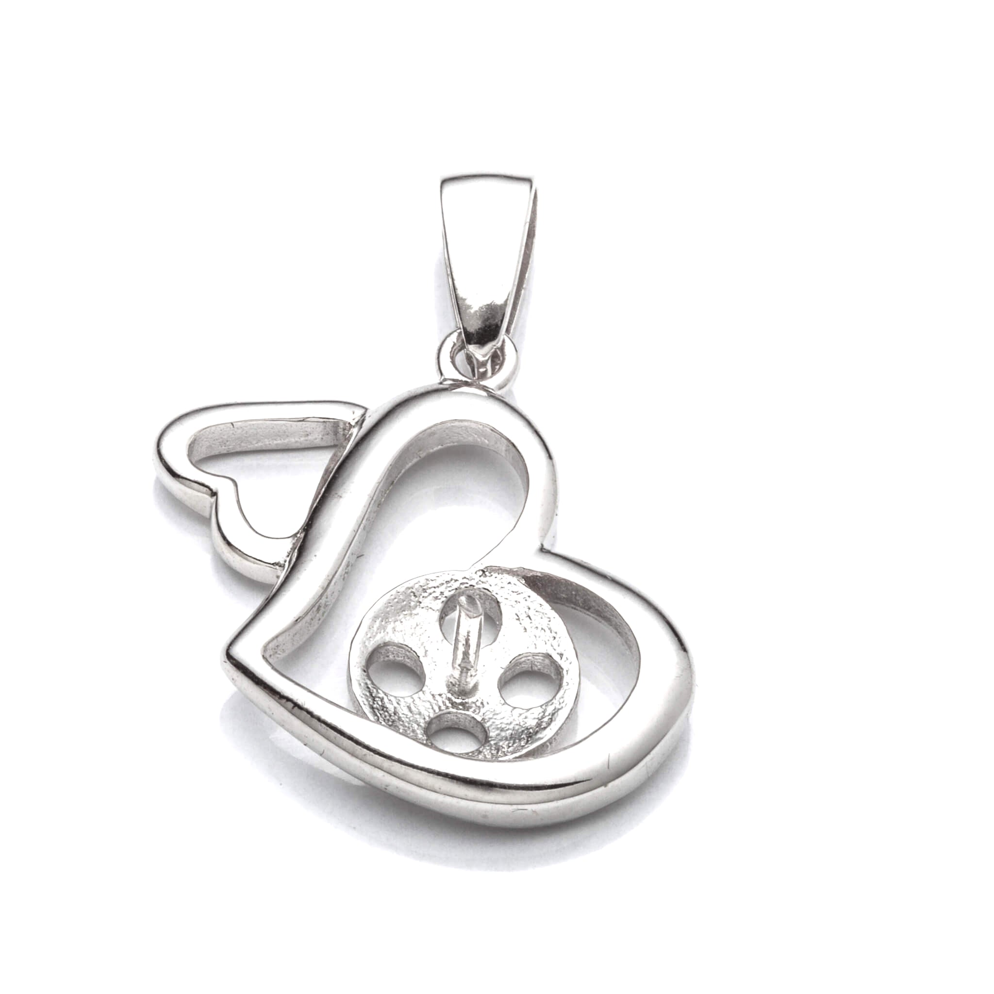 Heart Pendant with Cup and Peg Mounting and Bail in Sterling Silver 7mm