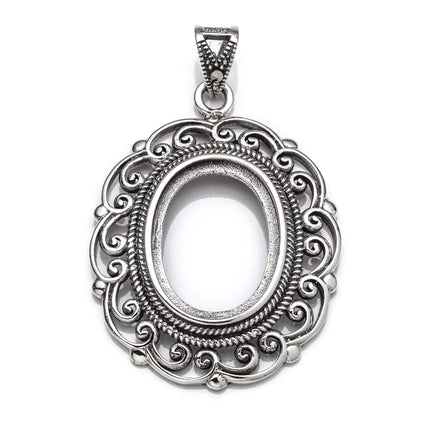 Antique Pendant with Oval Bezel Mounting and Bail in Sterling Silver 12x16mm