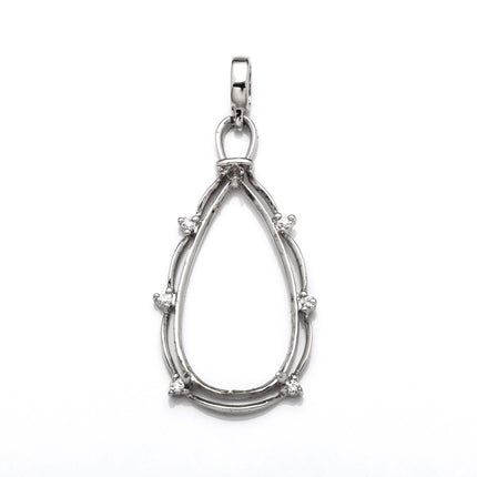Pear Pendant with Cubic Zirconia Inlays and Pear Shape Mounting and Bail in Sterling Silver 11x23mm