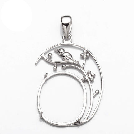 Bird Pendant with Oval Setting and Loop and Bail in Sterling Silver 14x19mm