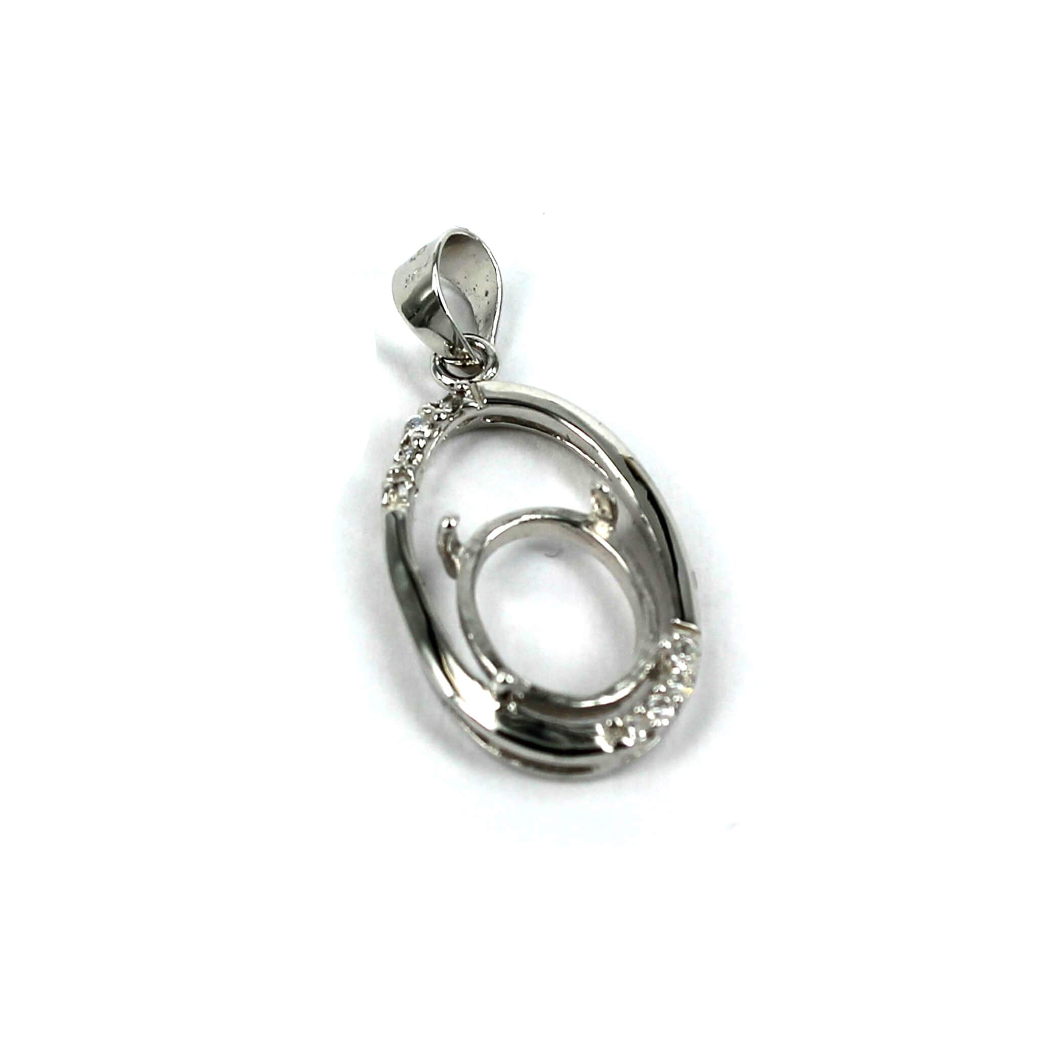 Pendant with Cubic Zirconia Inlays and Oval Mounting and Bail in Sterling Silver 7x9mm