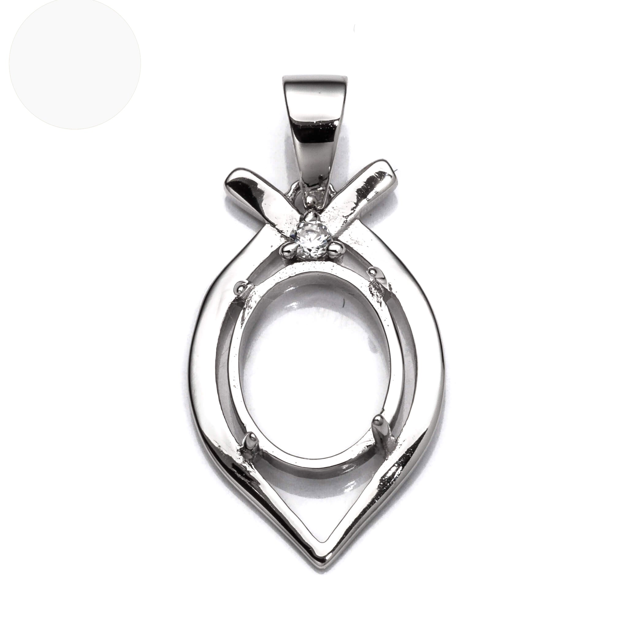 Pendant with Cubic Zirconia Inlays and Oval Mounting and Bail in Sterling Silver 8x10mm