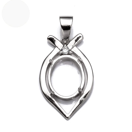 Pendant with Cubic Zirconia Inlays and Oval Mounting and Bail in Sterling Silver 8x10mm