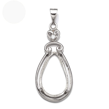 Pear Pendant with Cubic Zirconia Inlays and Pear Shape Mounting and Bail in Sterling Silver 10x18mm
