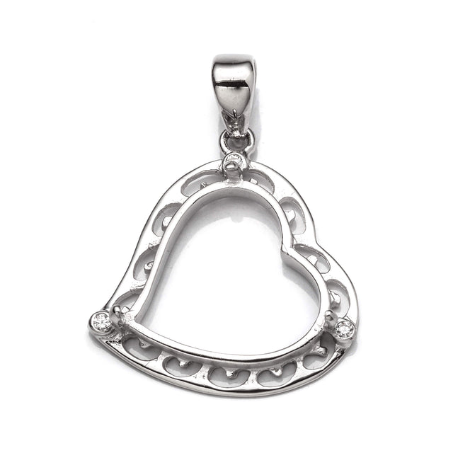 Heart Pendant with Cubic Zirconia Inlays and Heart Shape Bezel Mounting and Bail in Sterling Silver 15x17mm