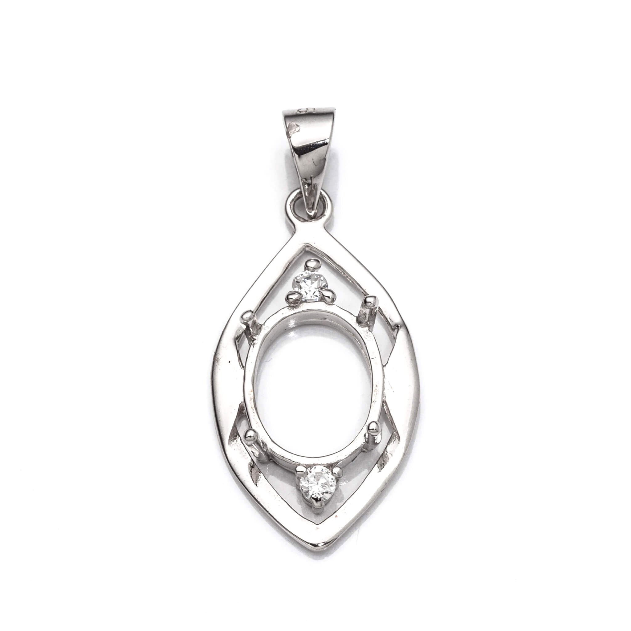 Pear Pendant with Cubic Zirconia Inlays and Oval Mounting and Bail in Sterling Silver 8x10mm