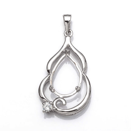 Pear Pendant with Cubic Zirconia Inlays and Pear Shape Mounting and Bail in Sterling Silver 10x13mm