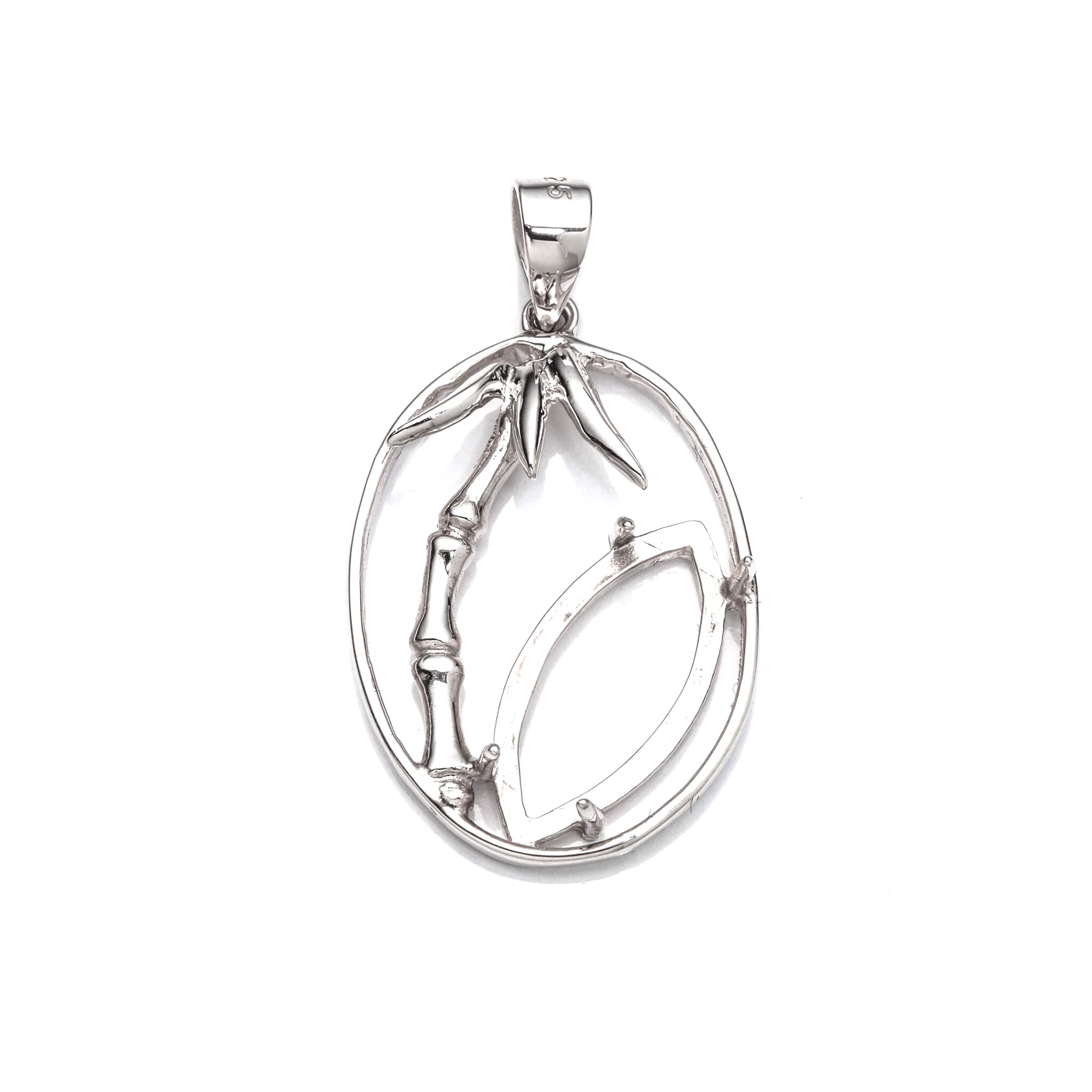 Palm Tree Pendant with Marquise Mounting and Bail in Sterling Silver 8x17mm