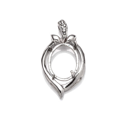 Pendant Setting with CZ's and Oval Prongs Mounting including Bail in Sterling Silver 8x10mm