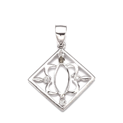 Diamond Pendant with Cubic Zirconia Inlays and Marquise Shape Mounting and Bail in Sterling Silver 5x10mm