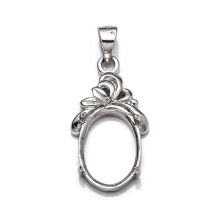 Oval Pendant with Oval Mounting and Bail in Sterling Silver 10x13mm