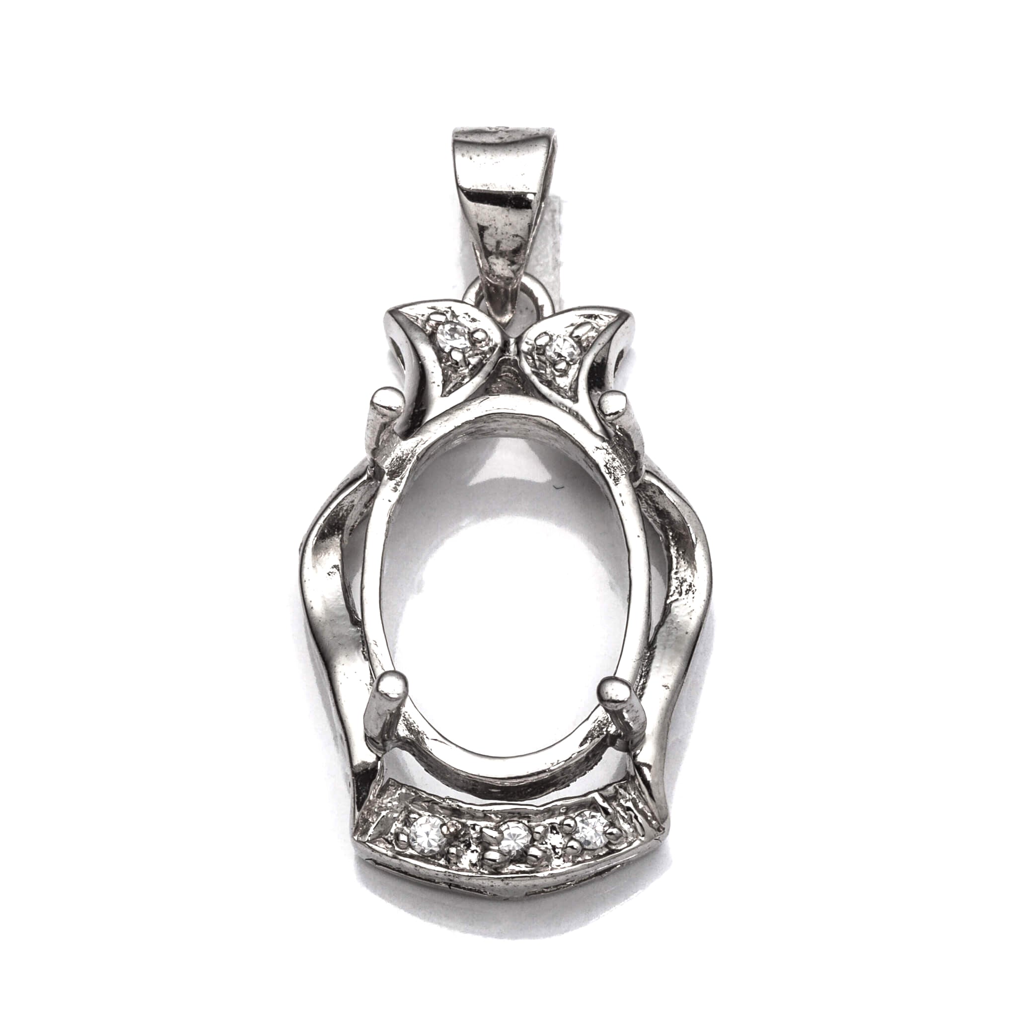 Pendant with Cubic Zirconia Inlays and Oval Mounting and Bail in Sterling Silver 9x13mm