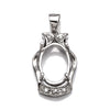 Pendant with Cubic Zirconia Inlays and Oval Mounting and Bail in Sterling Silver 9x13mm