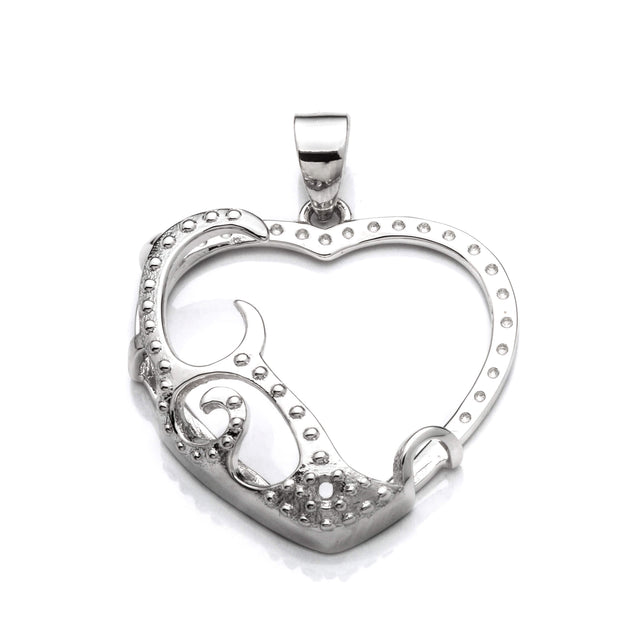 Heart Pendant with Heart Shape Mounting and Bail in Sterling Silver 21x21mm