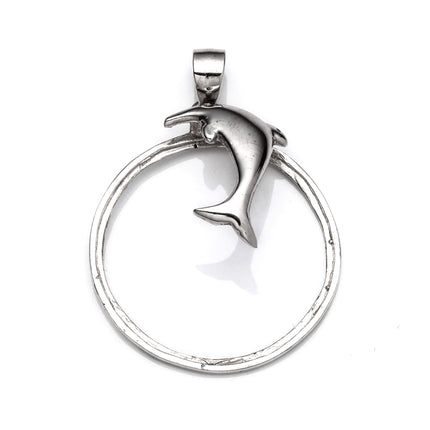Dolphin Pendant with Round Bezel Mounting and Bail in Sterling Silver 25mm