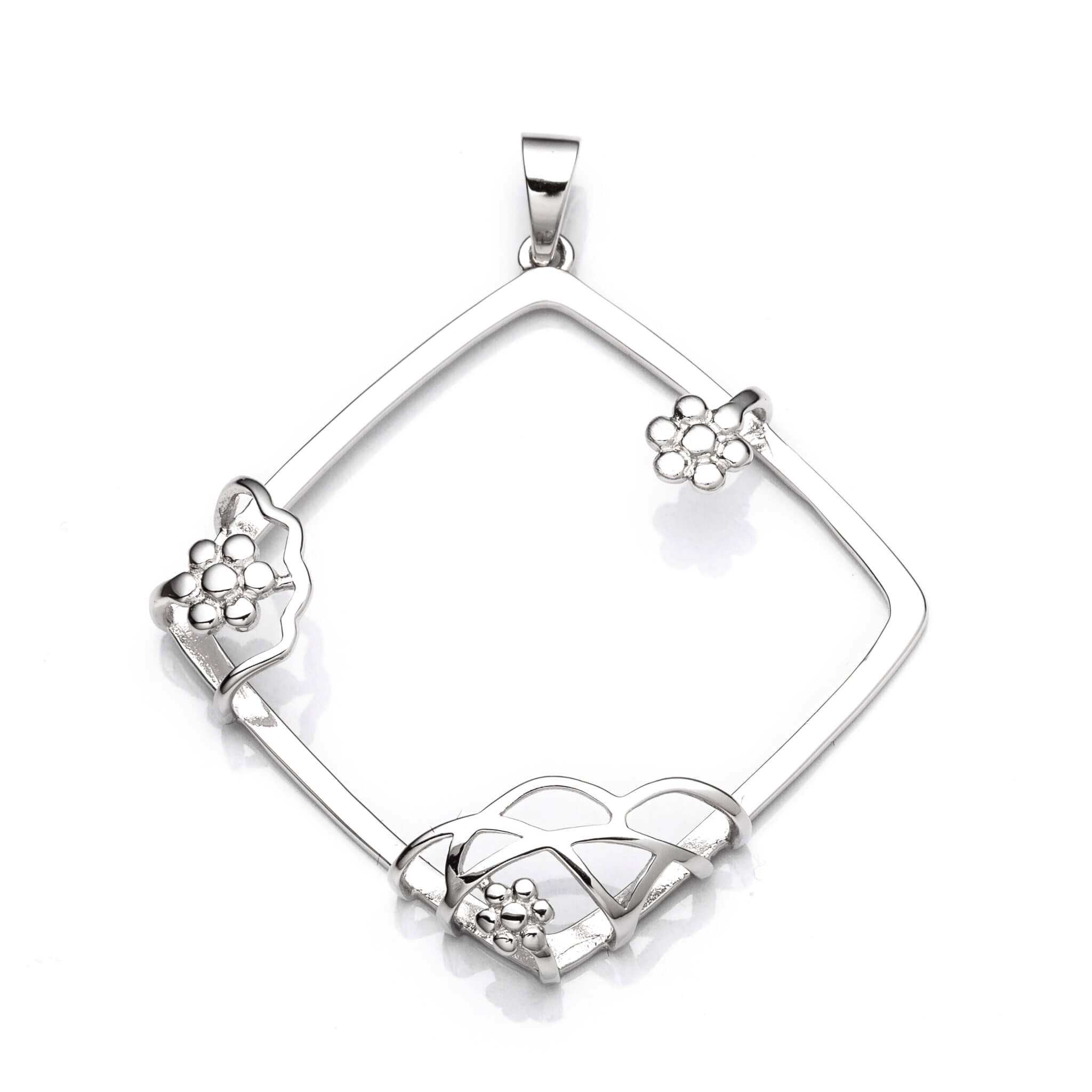 Diamond Pendant with Square Bezel Mounting and Bail in Sterling Silver 35x35mm