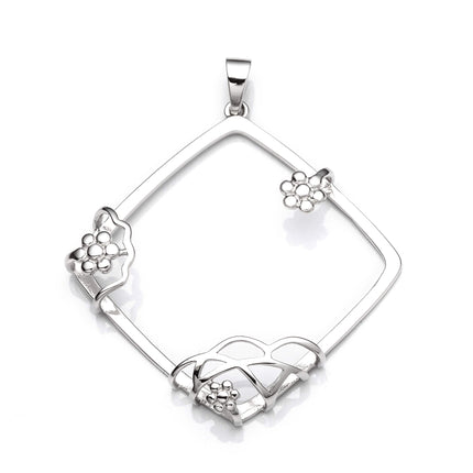 Diamond Pendant with Square Bezel Mounting and Bail in Sterling Silver 35x35mm