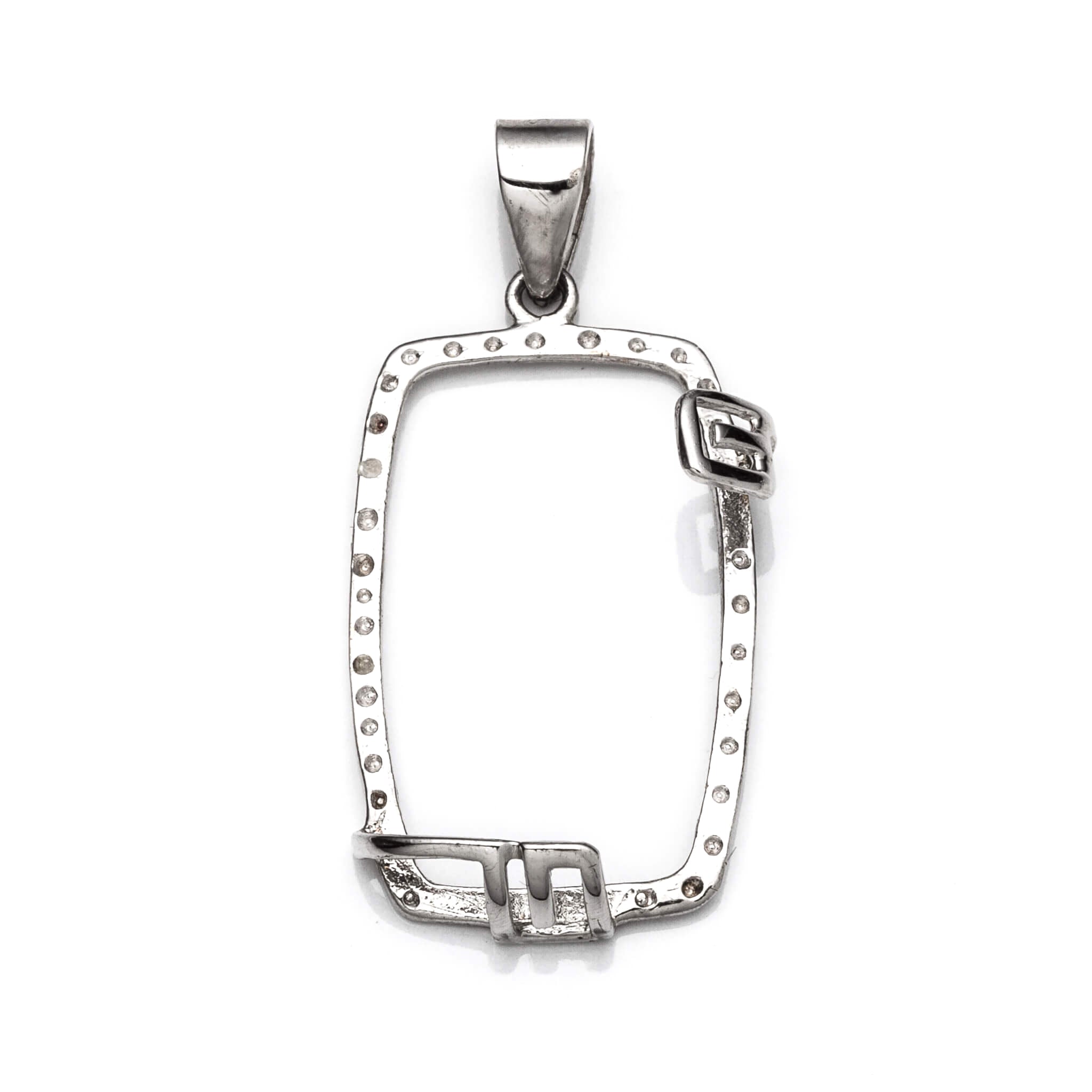 Rectangular Pendant with Rectangular Mounting and Bail in Sterling Silver 15x23mm