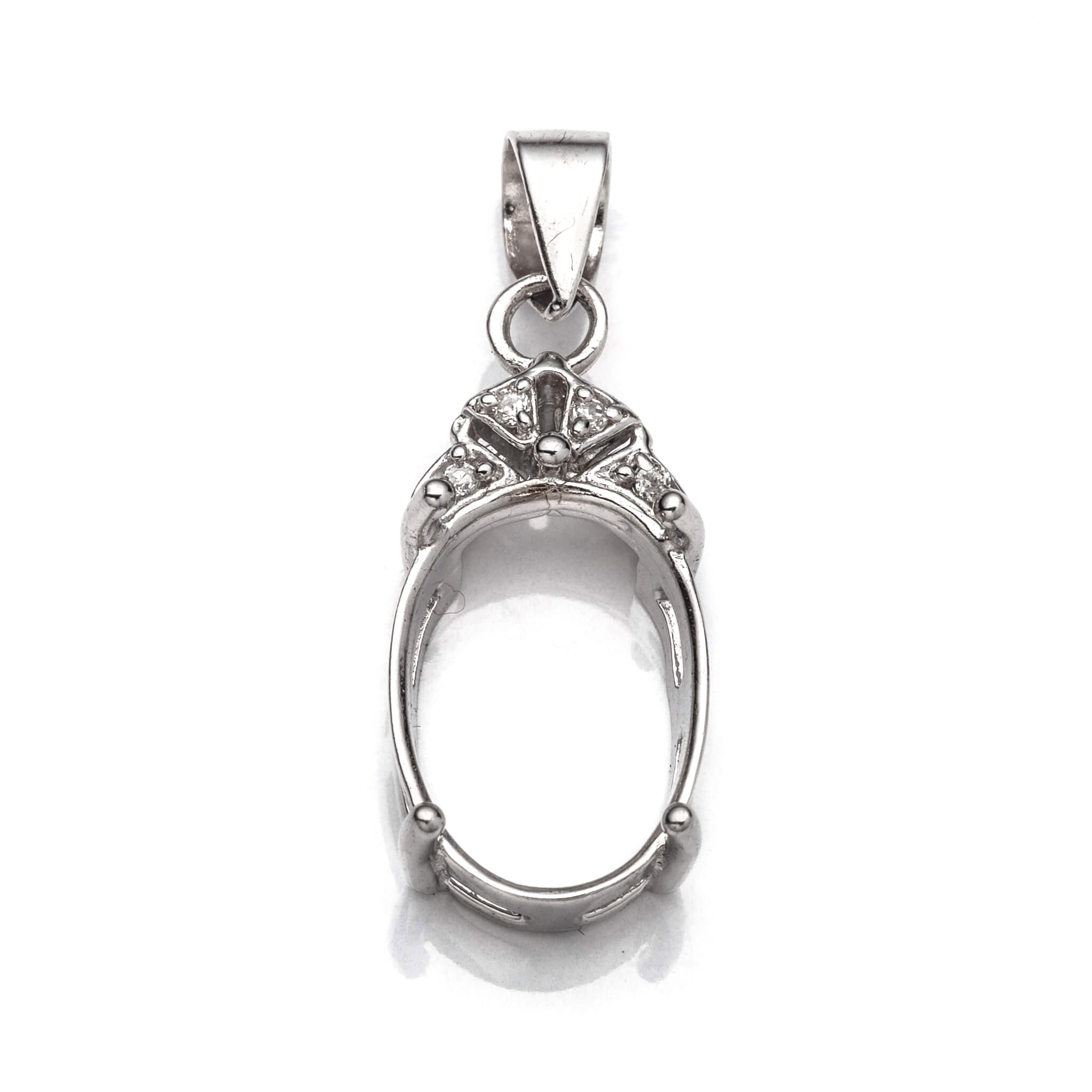 Pendant with Cubic Zirconia Inlays and Oval Mounting and Bail in Sterling Silver 10x12mm