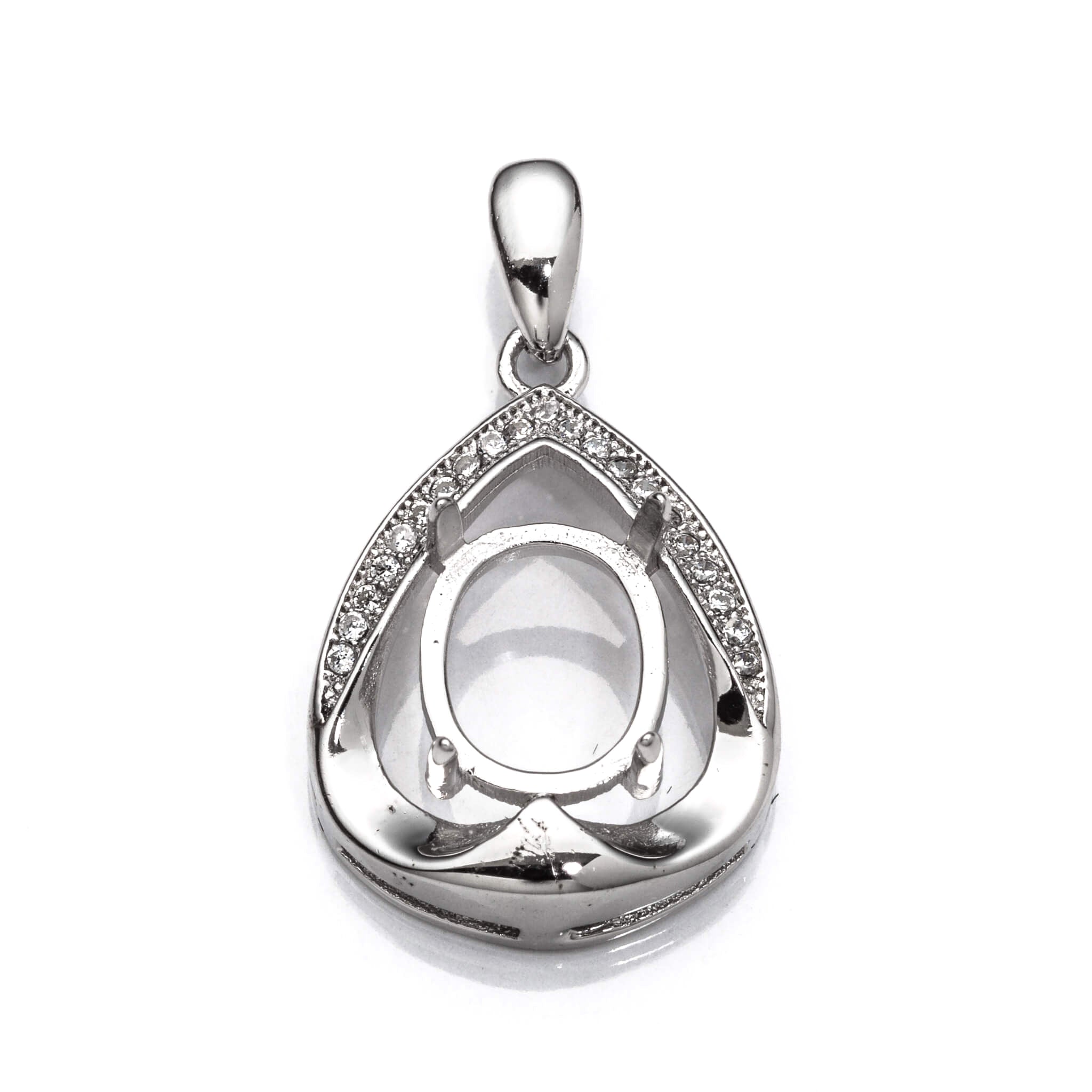 Pear Pendant with Oval Prong Mounting and Bail in Sterling Silver for 7x9mm stones