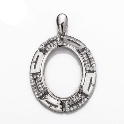 Oval Pendant with Cubic Zirconia Inlays and Oval Mounting and Bail in Sterling Silver 15x20mm