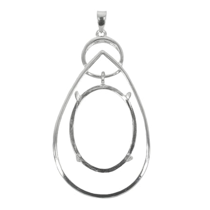 Pear Frame Oval Dangle Pendant with Soldered Loop and Bail Sterling Silver 18x24mm