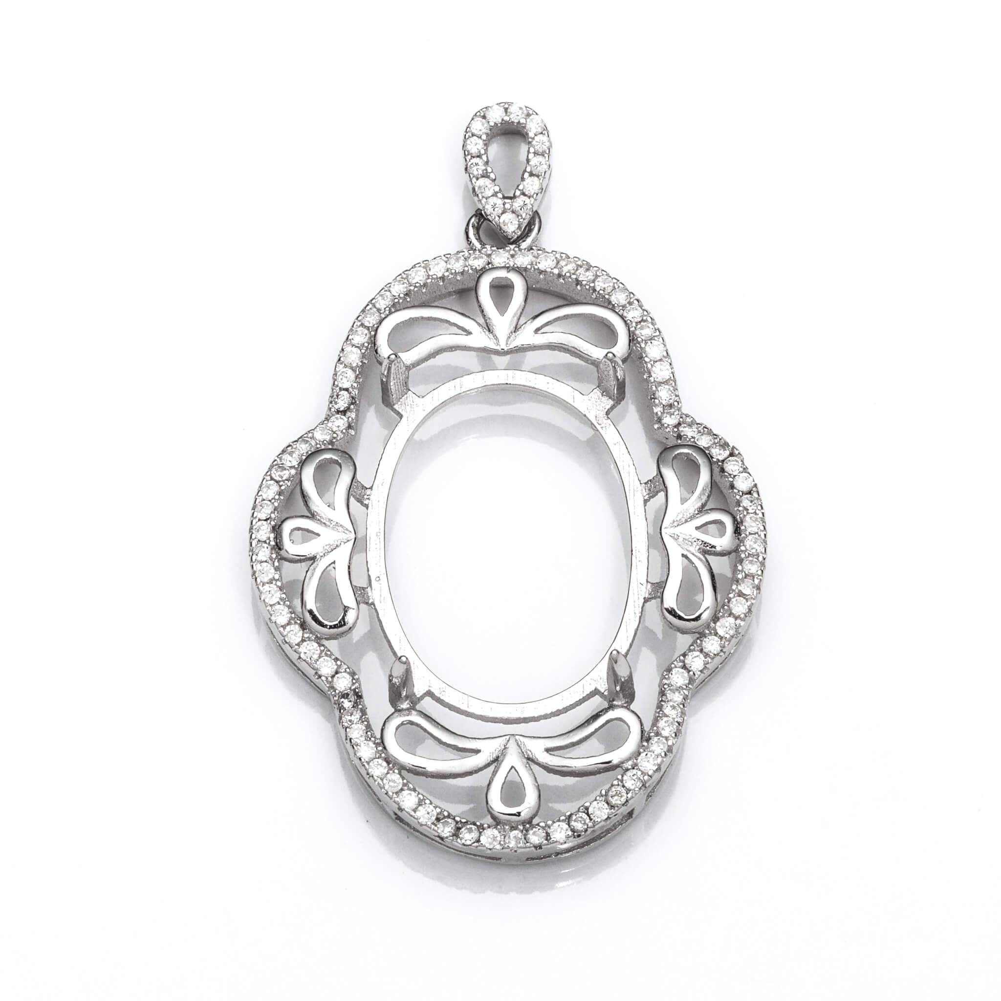 Pendant with Cubic Zirconia Inlays and Oval Mounting and Bail in Sterling Silver 13x19mm