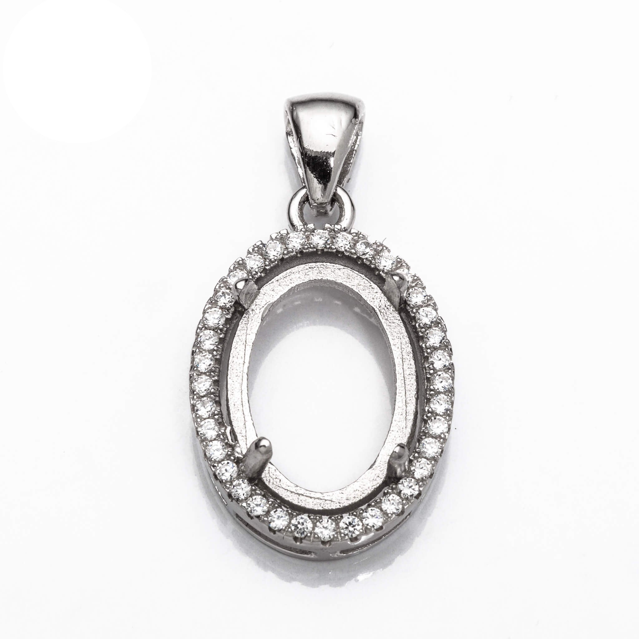 Oval Pendant with Cubic Zirconia Inlays and Oval Mounting and Bail in Sterling Silver 10x14mm