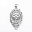 Oval Pendant with Cubic Zirconia Inlays and Cup and Peg Mounting and Bail in Sterling Silver 10mm