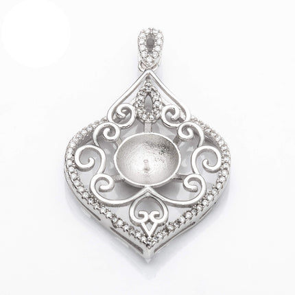 Heart Pendant with Cubic Zirconia Inlays and Cup and Peg Mounting and Bail in Sterling Silver 9mm