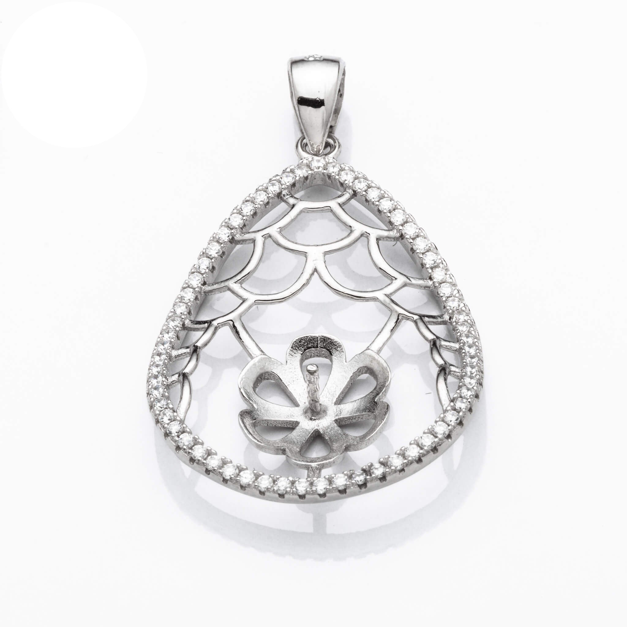 Pendant with Cubic Zirconia Inlays and Cup and Peg Mounting and Bail in Sterling Silver 8mm