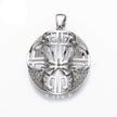 Pendant with Cubic Zirconia Inlays and Cup and Peg Mounting and Bail in Sterling Silver 10mm