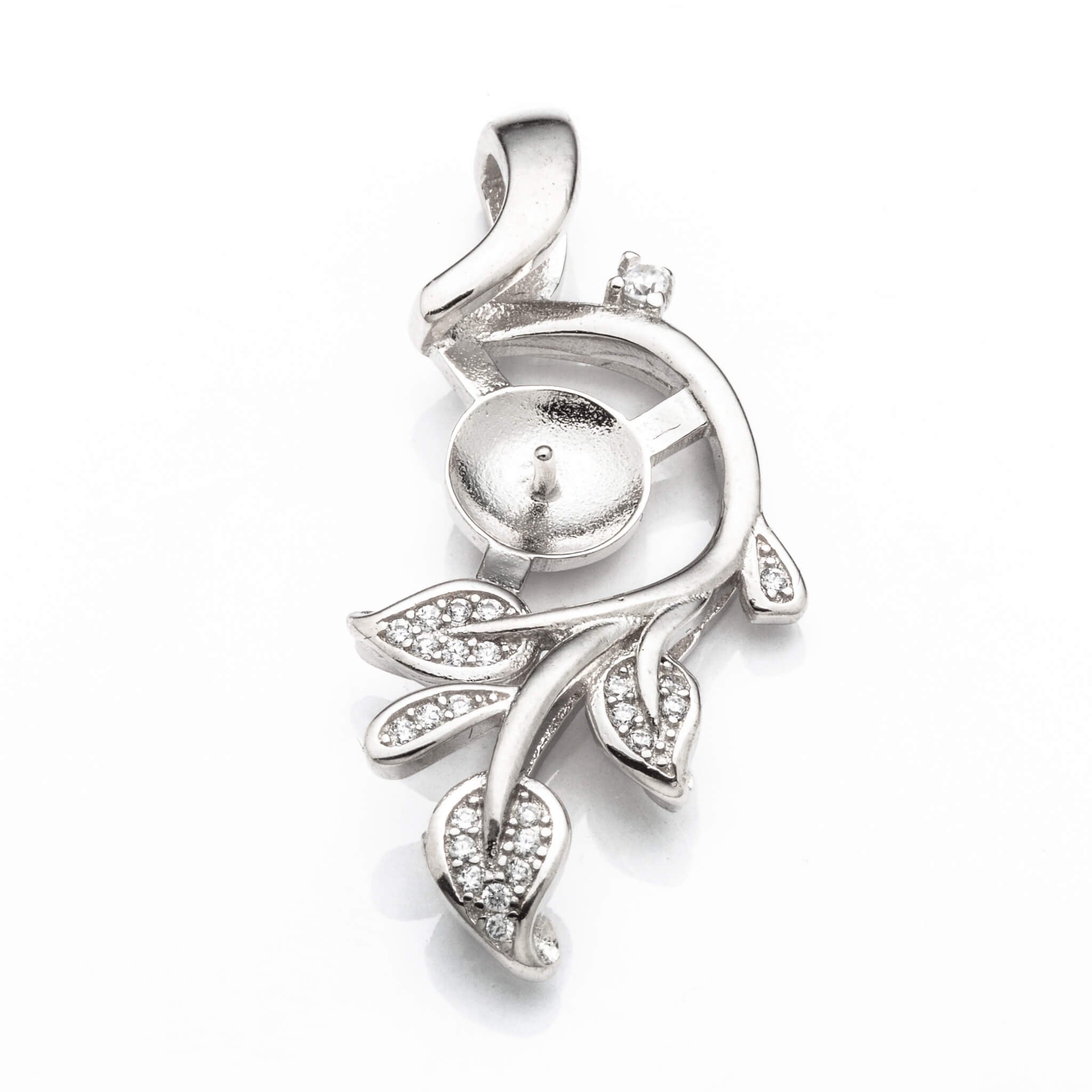 Pendant with Cubic Zirconia Inlays and Cup and Peg Mounting in Sterling Silver 7mm