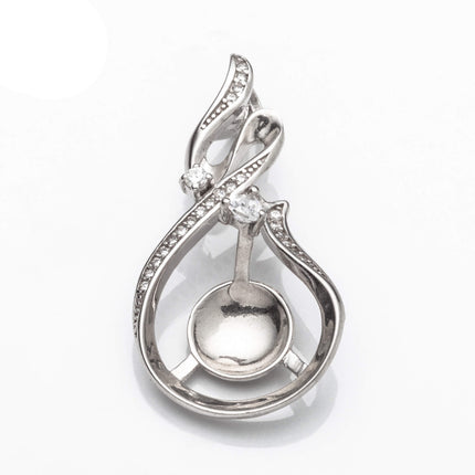 Pear Pendant with Cubic Zirconia Inlays and Cup and Peg Mounting in Sterling Silver 7mm