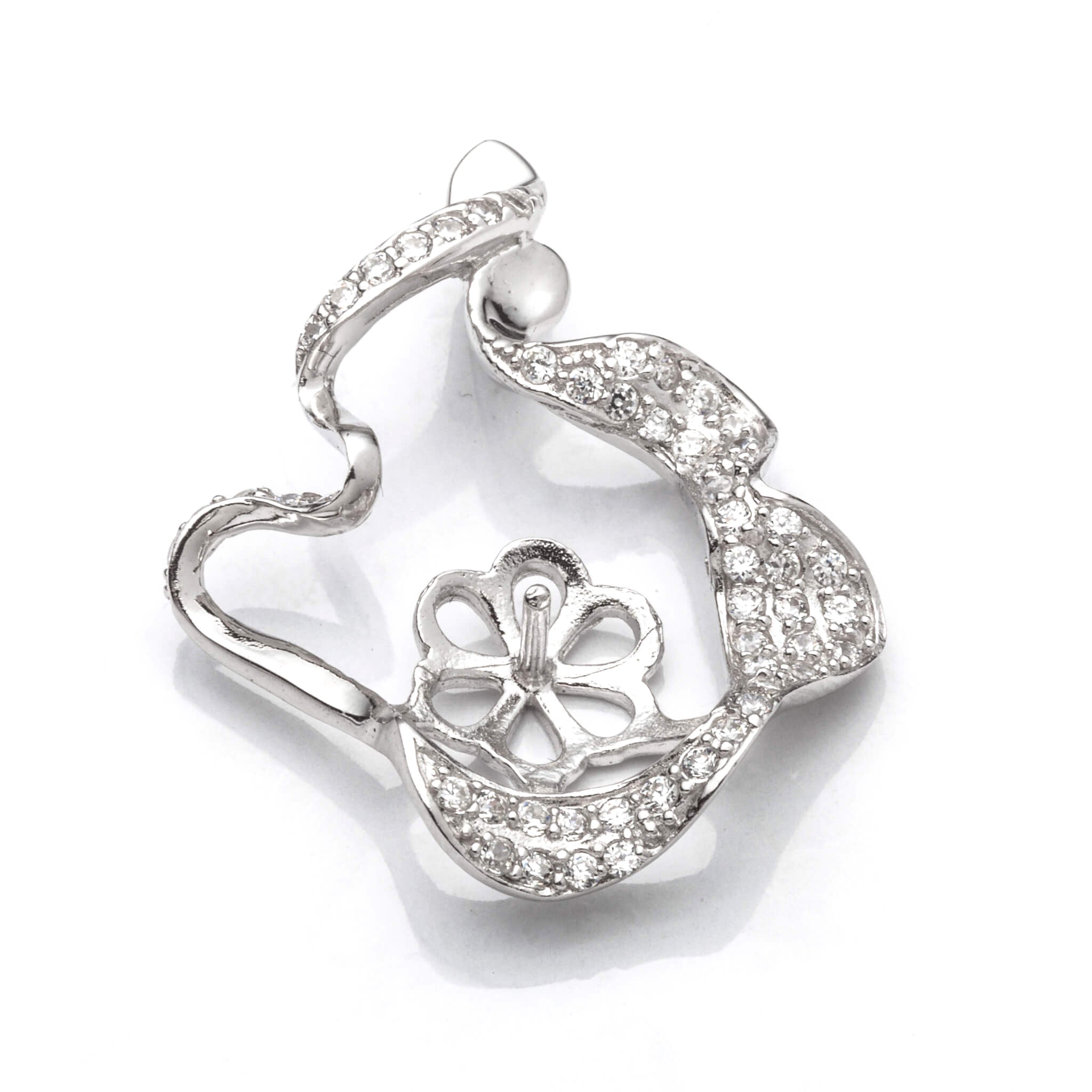 Pendant with Cubic Zirconia Inlays and Cup and Peg Mounting in Sterling Silver 7mm