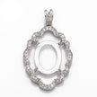 Oval Pendant with Cubic Zirconia Inlays and Oval Mounting and Bail in Sterling Silver 10x14mm