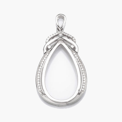 Pear Pendant with Cubic Zirconia Inlays and Pear Shape Mounting and Bail in Sterling Silver 16x28mm