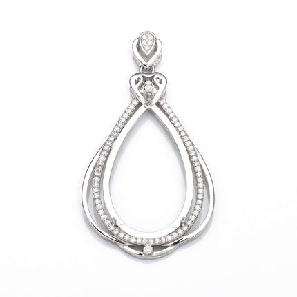 Pear Pendant with Cubic Zirconia Inlays with Pear Mounting and Bail in Sterling Silver 16x28mm