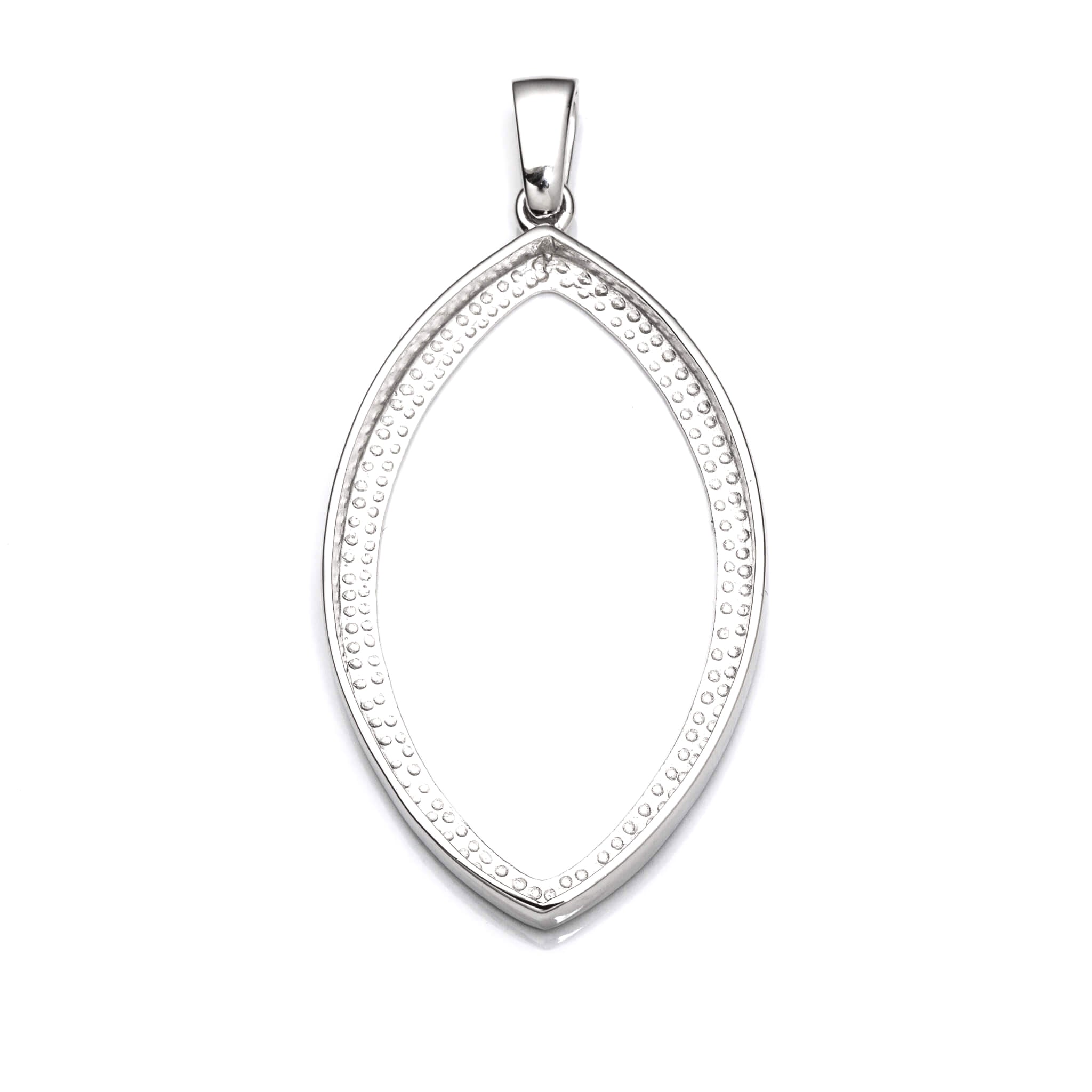 Marquise Pendant with Marquise Shape Bezel Mounting and Bail in Sterling Silver 23x40mm