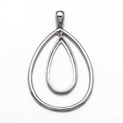 Pear Pendant with Pear Shape Bezel Mounting and Bail in Sterling Silver for 11x22mm Stones