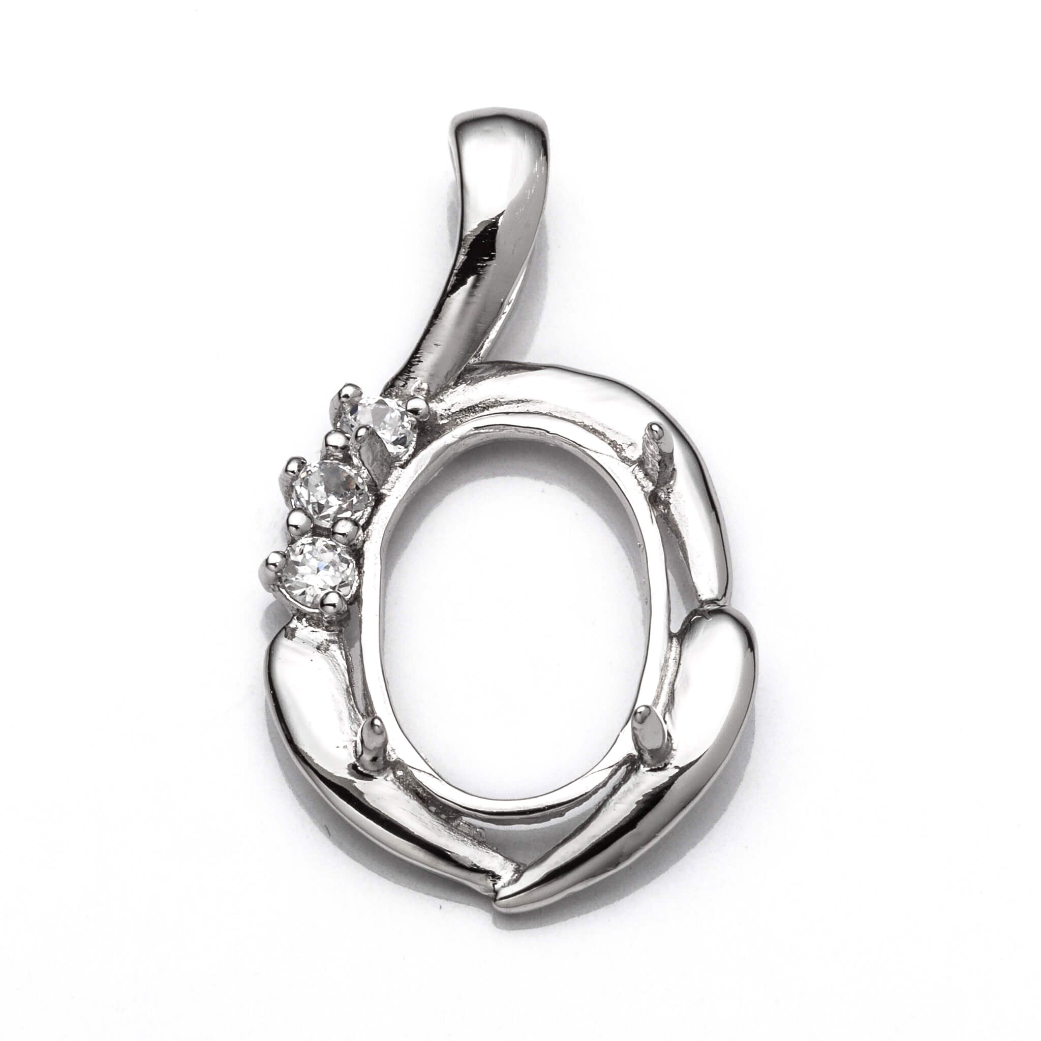 Oval Pendant with Cubic Zirconia Inlays and Oval Mounting and Bail in Sterling Silver 10x13mm