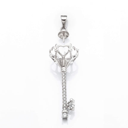 Crown Pendant with Cubic Zirconia Inlays and Cage Mounting and Bail in Sterling Silver 13x13x12mm