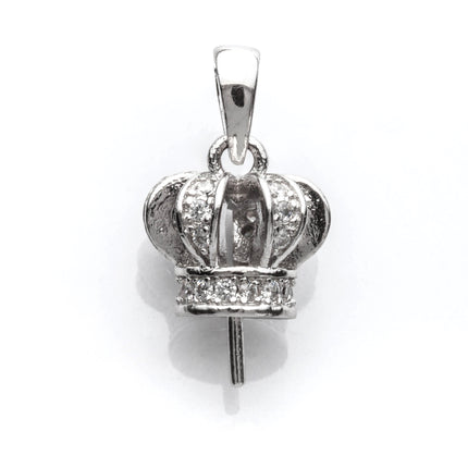 Crown Pendant with Cubic Zirconia Inlays and Cup and Peg Mounting and Bail in Sterling Silver