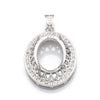 Pendant with Cubic Zirconia Inlays and Oval Mounting and Bail in Sterling Silver 12x16mm