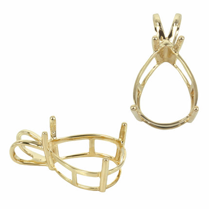 14K Gold Basket Pendant Setting with Pear Prongs Mounting including Split Bail - Various Sizes