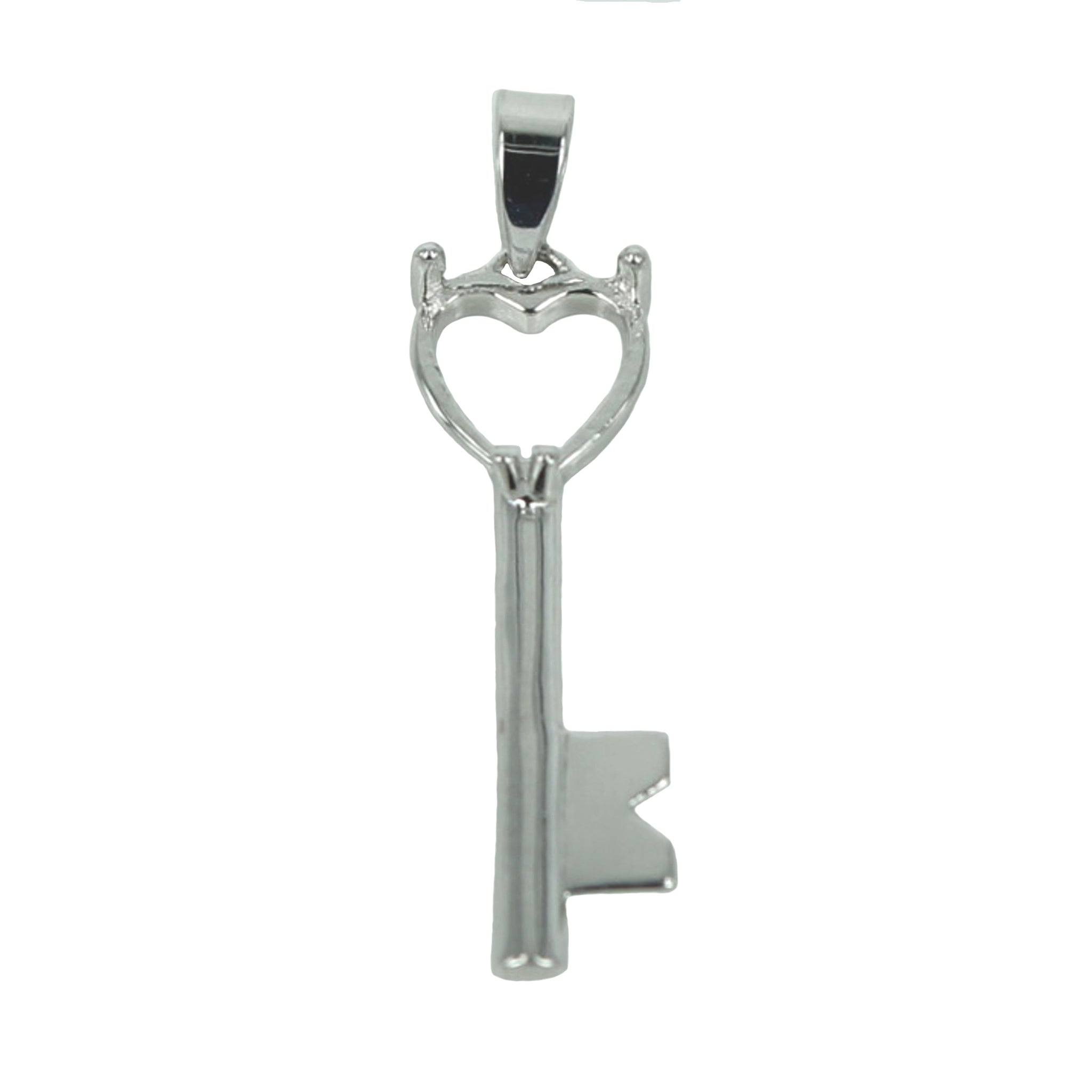 Heart Key Flourish Pendant with Soldered Loop and Bail in Sterling Silver 8mm