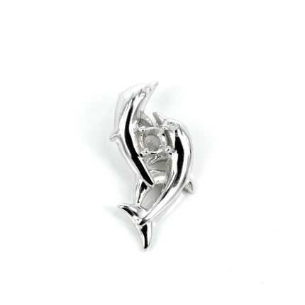Dolphins duo sterling silver pendant with incorporated bail 8.8x18.5mm